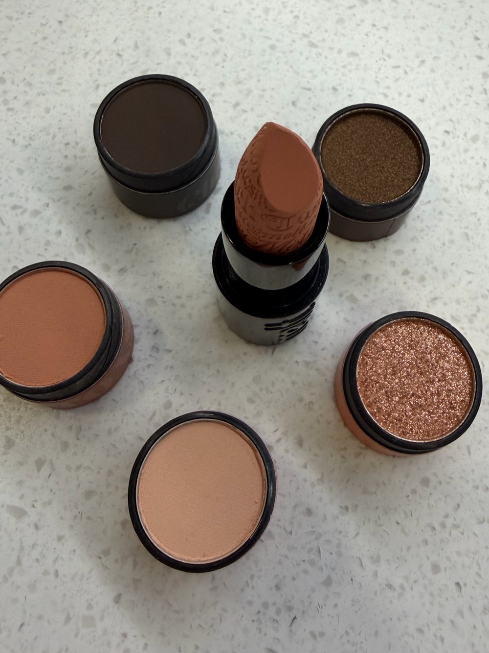 Melt Cosmetics Warm Browns Petite Eyeshadow Stack and NoODS Lipstick in Paulina